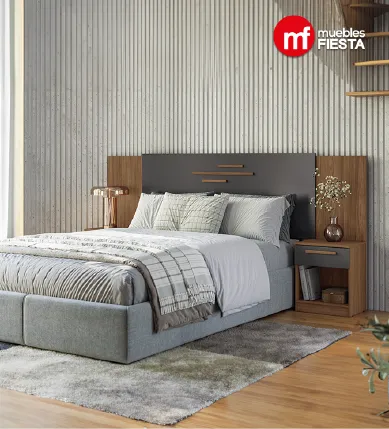 Cabecera + 2 Mesas de Noche Loanda Color Café y Grafito - Tamaño Matrimonial y Queen