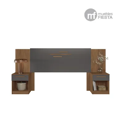Cabecera + 2 Mesas de Noche Loanda Tabaco - Tamaño Matrimonial y Queen 