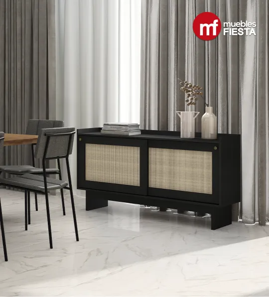 Mueble Bufetera Atria de 2 Puertas Corredizas, Negro