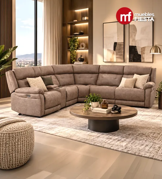 Sala Reclinable Curva Esquinera Clem Color Café