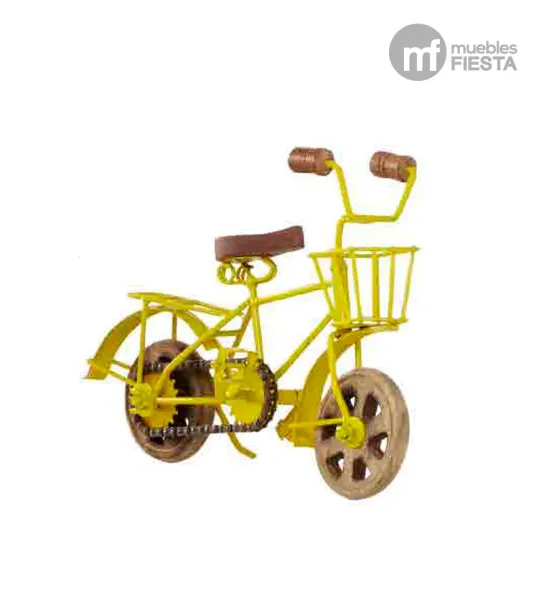 BICICLETA DECO DE METAL Y MADERA AMARILLO